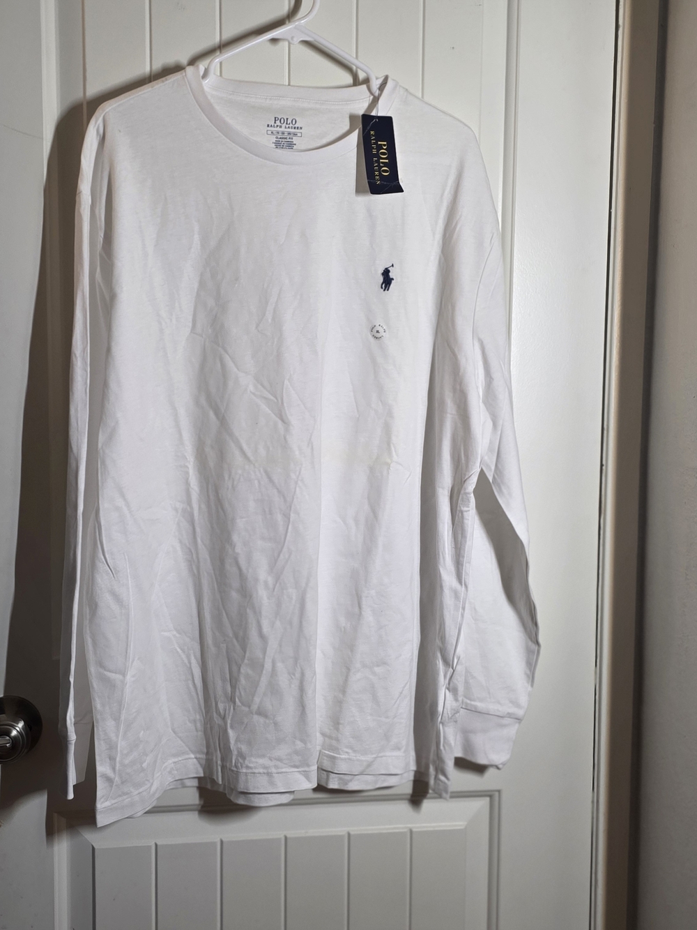 Polo by Ralph Lauren White Long-Sleeve Crewneck with Navy Pony